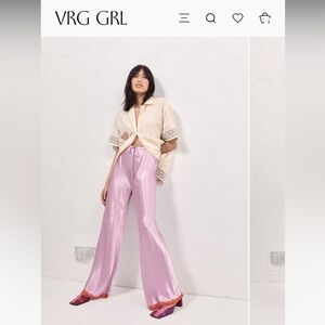 NWT Vrg Grl Josefin Satin Pants Lilac Pants with Red Lace Trim US Size Small